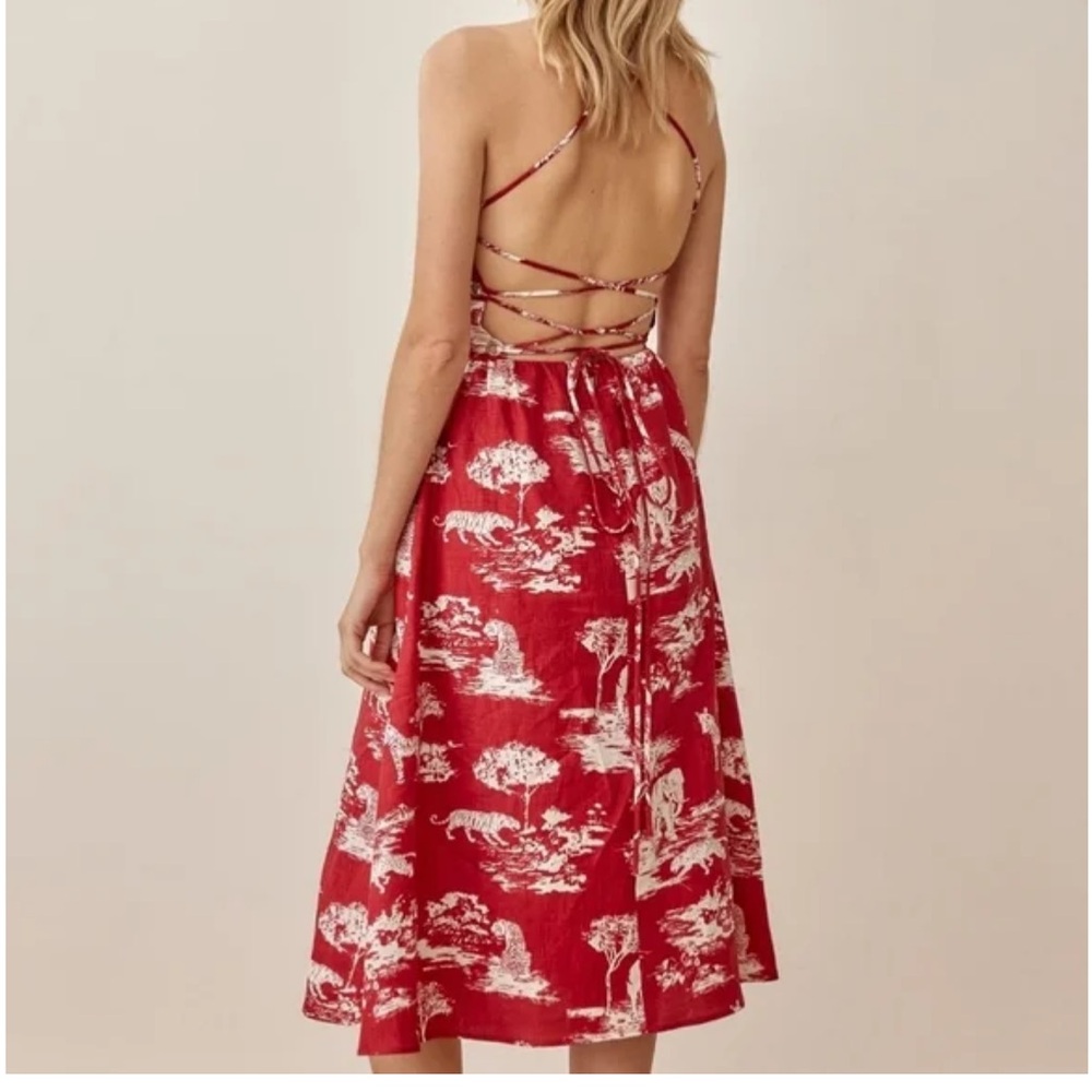 Reformation Red Tie Back Midi Dress